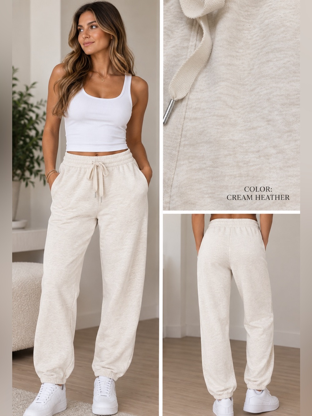 Calvin Klein Women’s Cream Heather Jogger Sweatpants Drawstring Pants Small